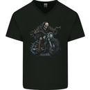 Skull Biker Motorcycle Motorbike Grim Reaper 28 Mens V-Neck Cotton T-Shirt Black