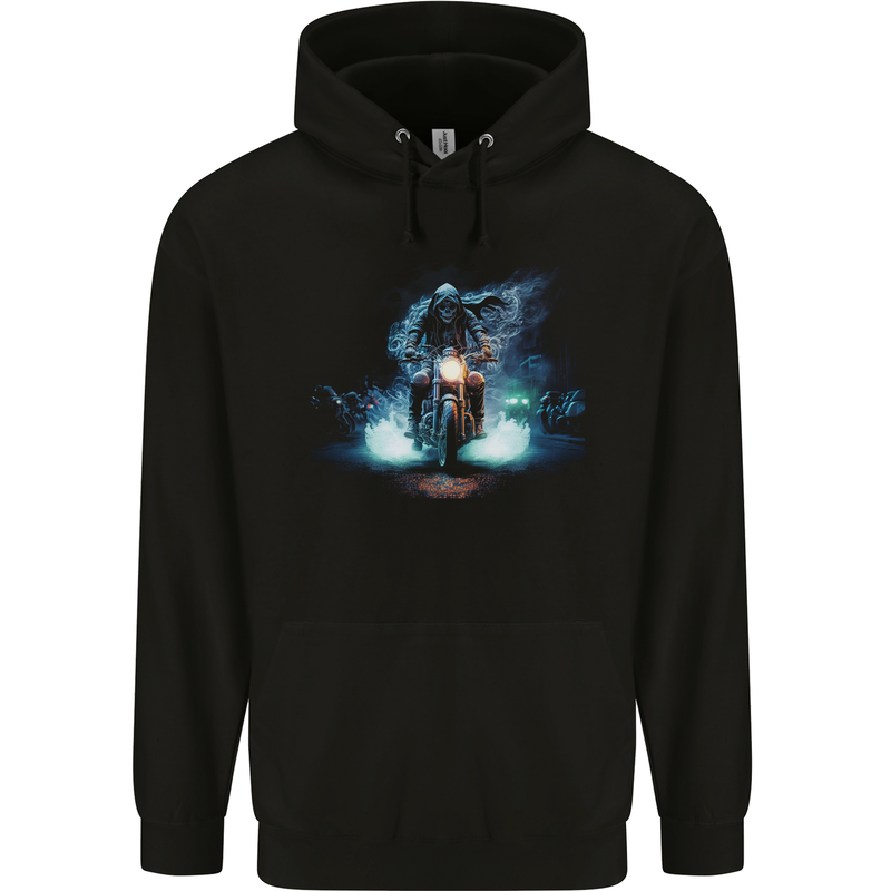 Skull Biker Motorcycle Motorbike Grim Reaper 29 Mens 80% Cotton Hoodie Black