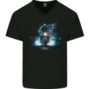 Skull Biker Motorcycle Motorbike Grim Reaper 29 Mens V-Neck Cotton T-Shirt Black