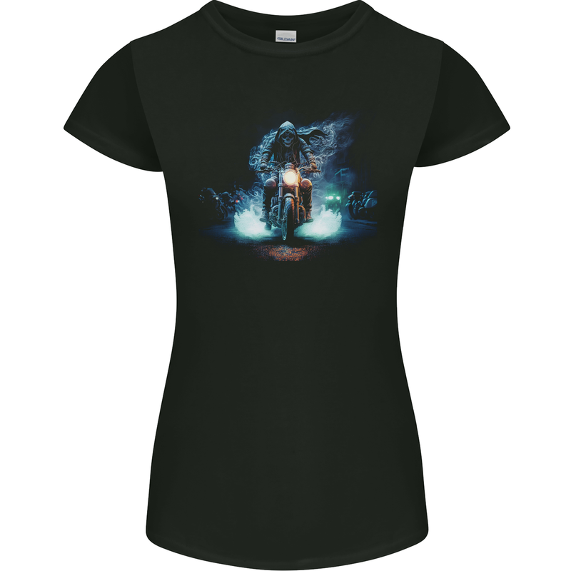 Skull Biker Motorcycle Motorbike Grim Reaper 29 Womens Petite Cut T-Shirt Black