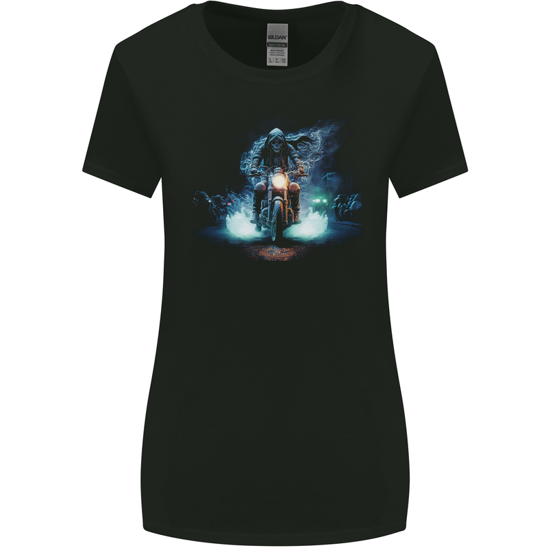 Skull Biker Motorcycle Motorbike Grim Reaper 29 Womens Wider Cut T-Shirt Black