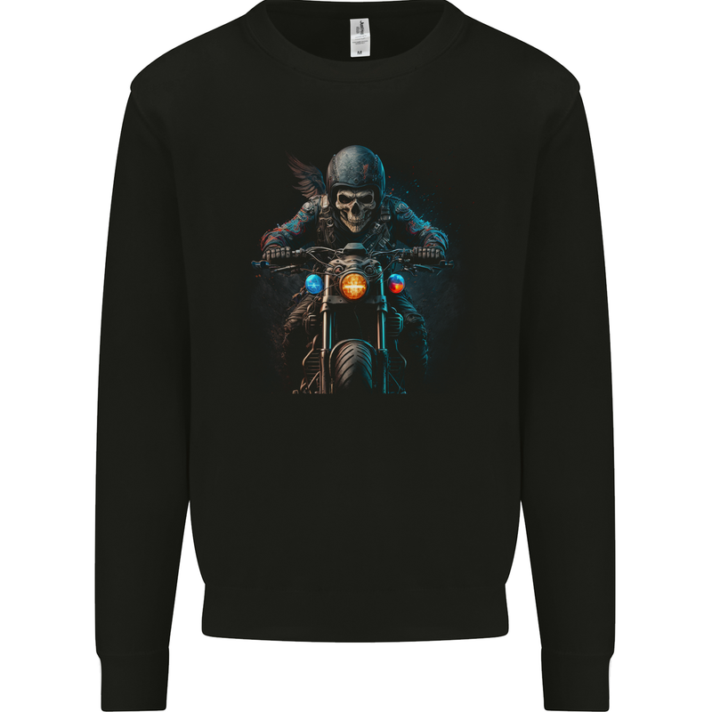 Skull Biker Motorcycle Motorbike Grim Reaper 2 Mens Sweatshirt Jumper Black