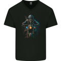 Skull Biker Motorcycle Motorbike Grim Reaper 2 Mens V-Neck Cotton T-Shirt Black