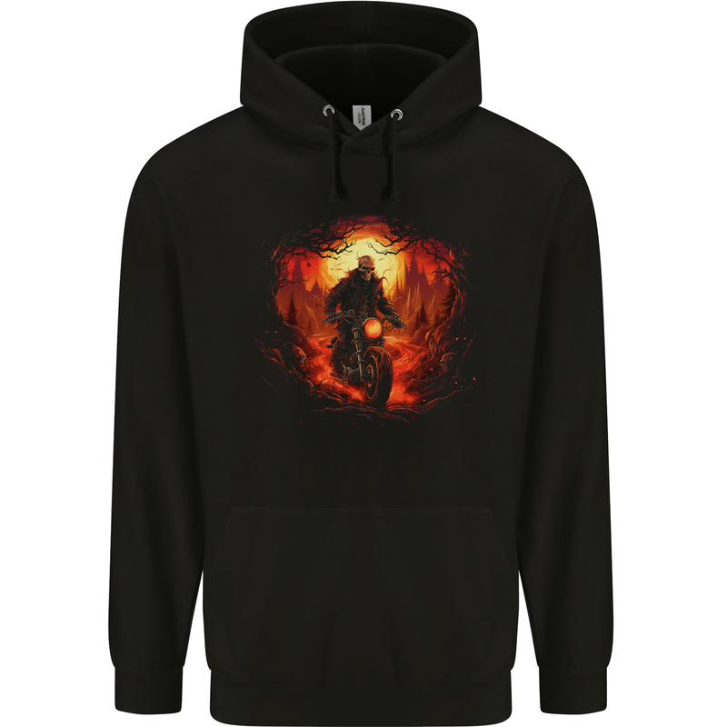 Skull Biker Motorcycle Motorbike Grim Reaper 30 Mens 80% Cotton Hoodie Black