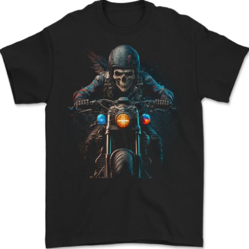 Skull Biker Motorcycle Motorbike Grim Reaper 32 Mens T-Shirt 100% Cotton BLACK