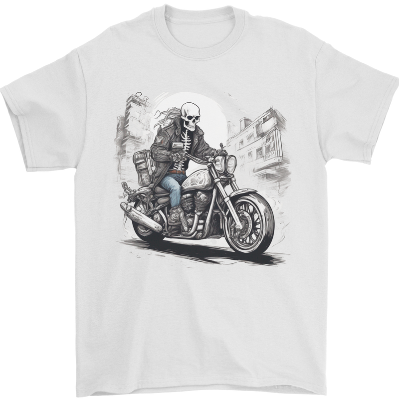 Skull Biker Motorcycle Motorbike Grim Reaper 33 Mens T-Shirt 100% Cotton White