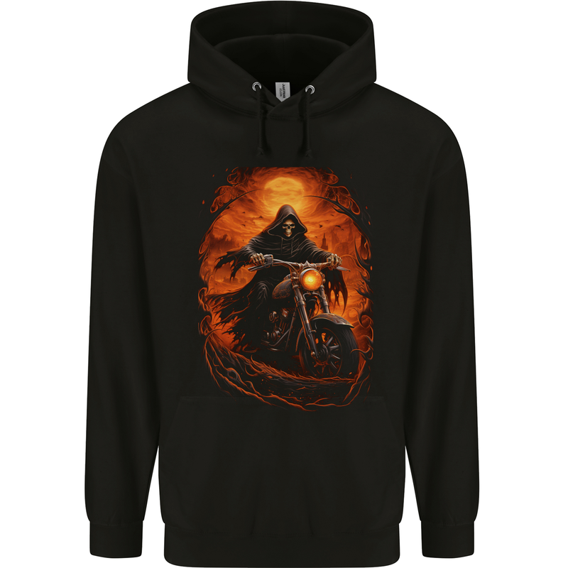Skull Biker Motorcycle Motorbike Grim Reaper 3 Childrens Kids Hoodie Black