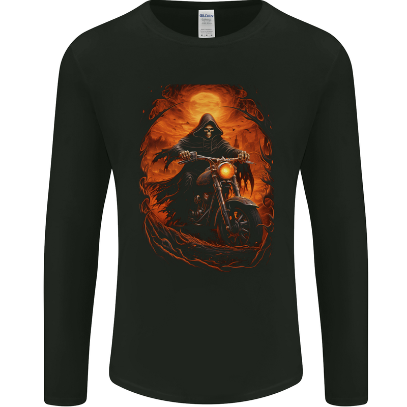 Skull Biker Motorcycle Motorbike Grim Reaper 3 Mens Long Sleeve T-Shirt Black