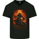Skull Biker Motorcycle Motorbike Grim Reaper 3 Mens V-Neck Cotton T-Shirt Black