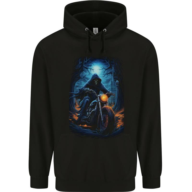 Skull Biker Motorcycle Motorbike Grim Reaper 4 Mens 80% Cotton Hoodie Black