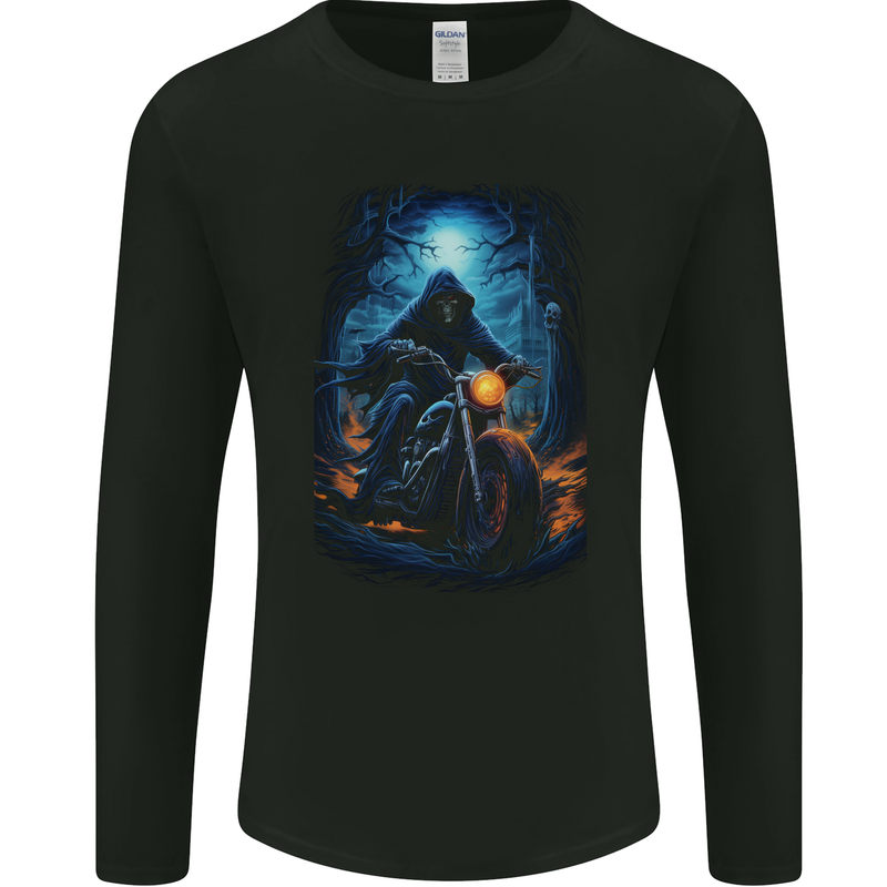 Skull Biker Motorcycle Motorbike Grim Reaper 4 Mens Long Sleeve T-Shirt Black