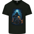 Skull Biker Motorcycle Motorbike Grim Reaper 4 Mens V-Neck Cotton T-Shirt Black