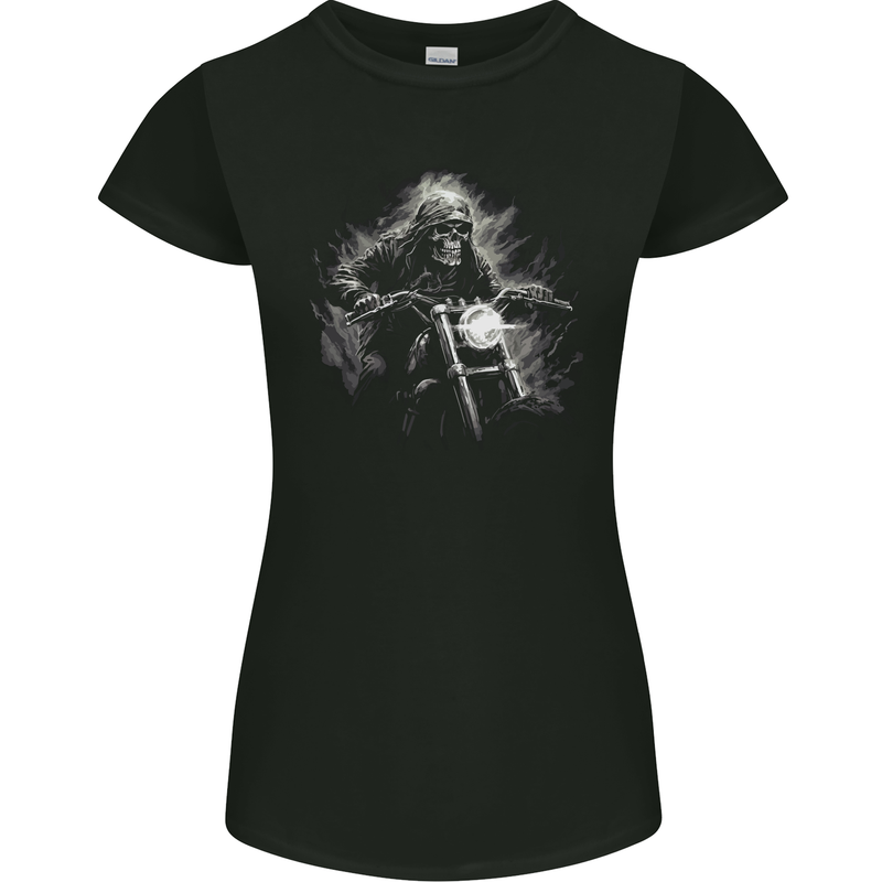 Skull Biker Motorcycle Motorbike Grim Reaper 5 Womens Petite Cut T-Shirt Black