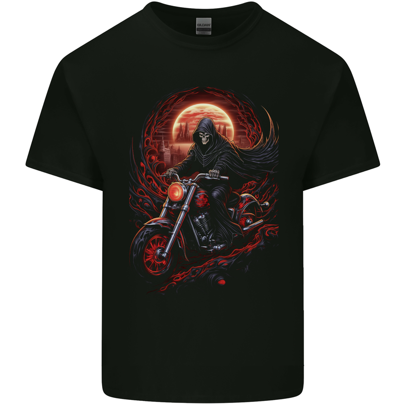 Skull Biker Motorcycle Motorbike Grim Reaper 6 Kids T-Shirt Childrens Black
