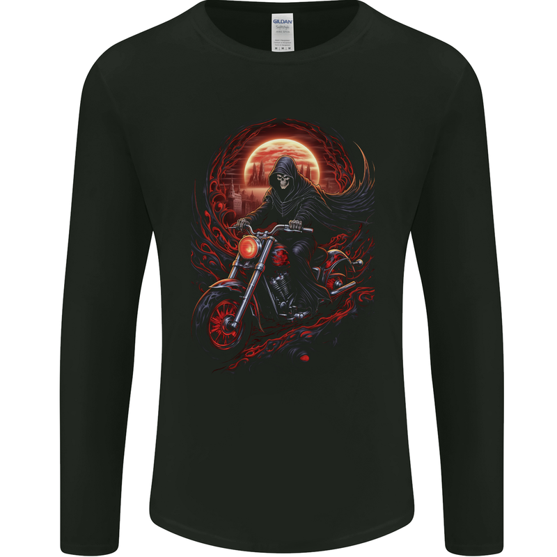 Skull Biker Motorcycle Motorbike Grim Reaper 6 Mens Long Sleeve T-Shirt Black