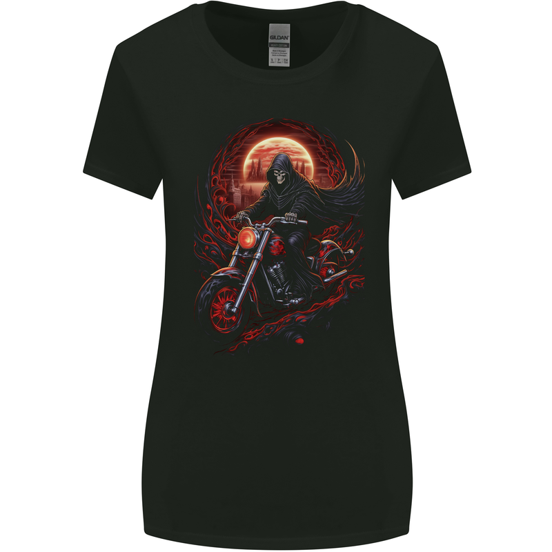 Skull Biker Motorcycle Motorbike Grim Reaper 6 Womens Wider Cut T-Shirt Black
