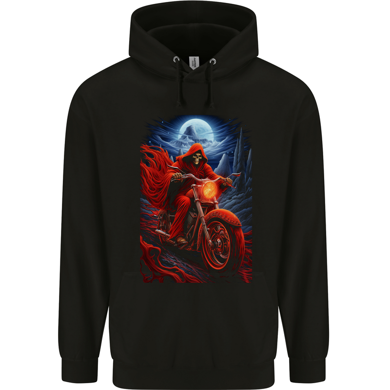 Skull Biker Motorcycle Motorbike Grim Reaper 7 Childrens Kids Hoodie Black