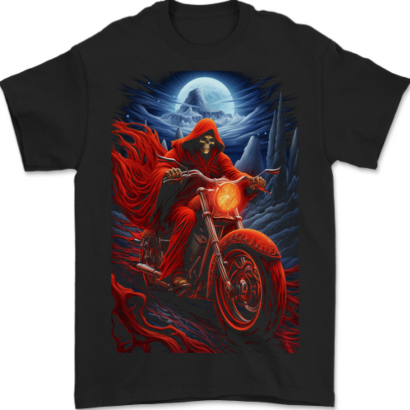 Skull Biker Motorcycle Motorbike Grim Reaper 7 Mens T-Shirt 100% Cotton BLACK