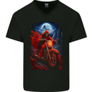 Skull Biker Motorcycle Motorbike Grim Reaper 7 Mens V-Neck Cotton T-Shirt Black