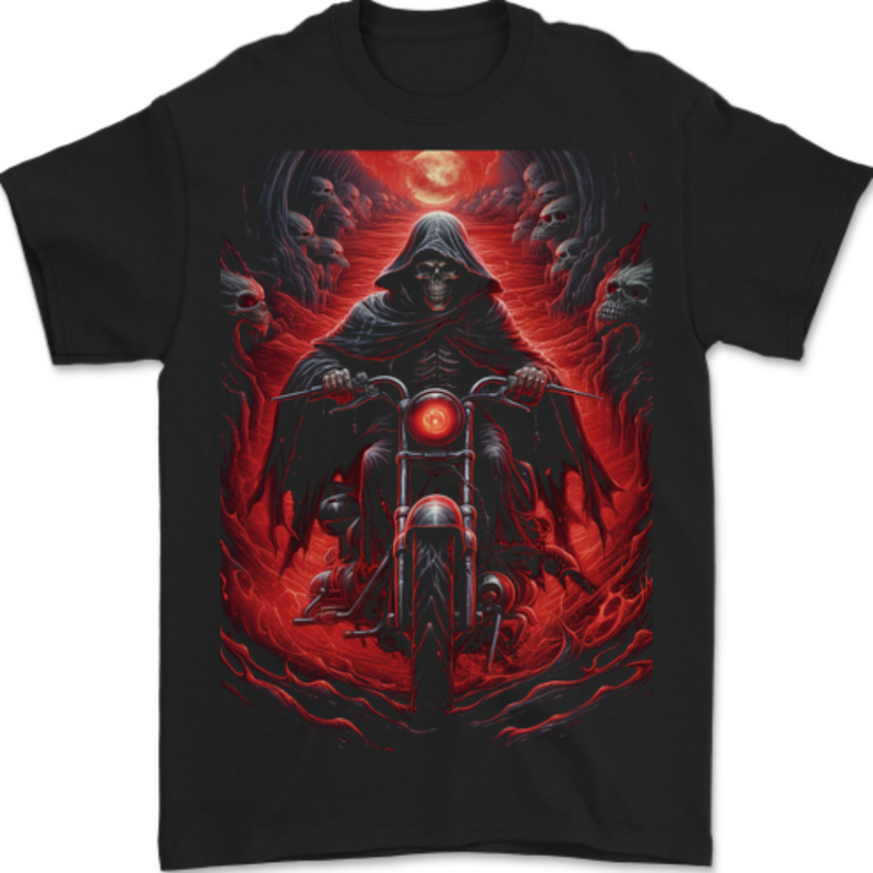 Skull Biker Motorcycle Motorbike Grim Reaper 8 Mens T-Shirt 100% Cotton BLACK