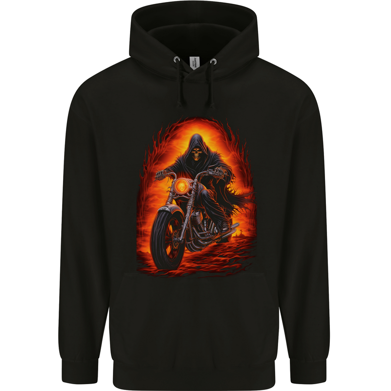 Skull Biker Motorcycle Motorbike Grim Reaper 9 Childrens Kids Hoodie Black
