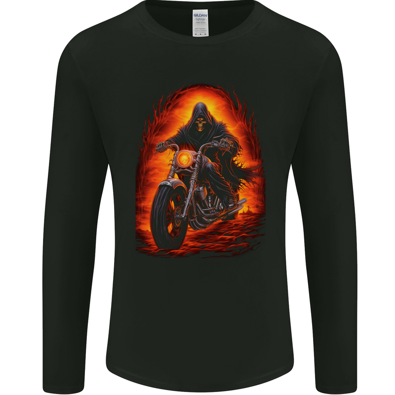 Skull Biker Motorcycle Motorbike Grim Reaper 9 Mens Long Sleeve T-Shirt Black