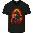 Skull Biker Motorcycle Motorbike Grim Reaper 9 Mens V-Neck Cotton T-Shirt Black