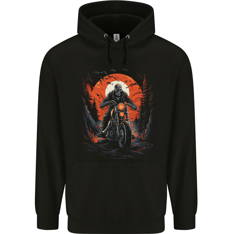 Skull Biker Motorcycle Motorbike Halloween 23 Childrens Kids Hoodie Black