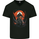Skull Biker Motorcycle Motorbike Halloween 23 Mens V-Neck Cotton T-Shirt Black