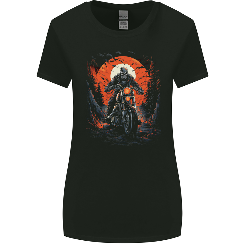 Skull Biker Motorcycle Motorbike Halloween 23 Womens Wider Cut T-Shirt Black