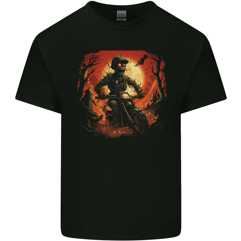 Skull Biker Motorcycle Motorbike Halloween 25 Kids T-Shirt Childrens Black
