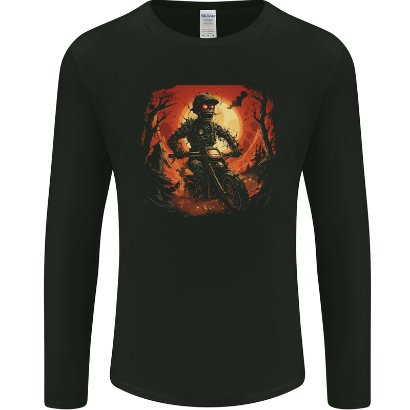 Skull Biker Motorcycle Motorbike Halloween 25 Mens Long Sleeve T-Shirt Black