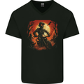 Skull Biker Motorcycle Motorbike Halloween 25 Mens V-Neck Cotton T-Shirt Black