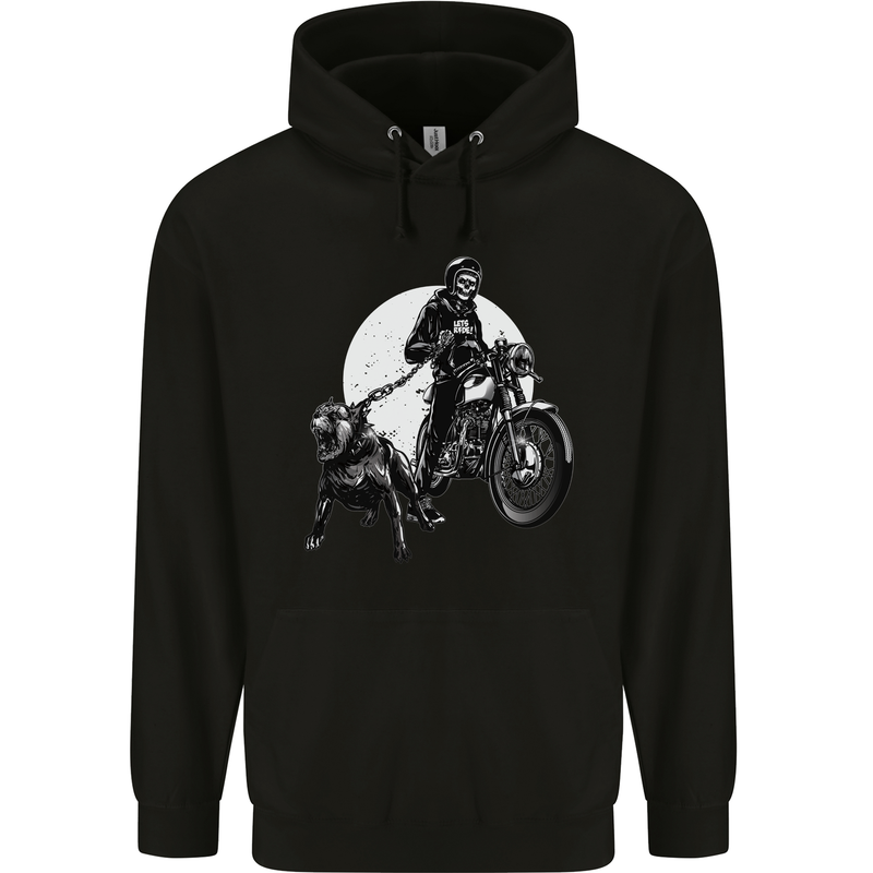 Skull Biker With Staffy Dog Motorbike Motorcycle Childrens Kids Hoodie Black