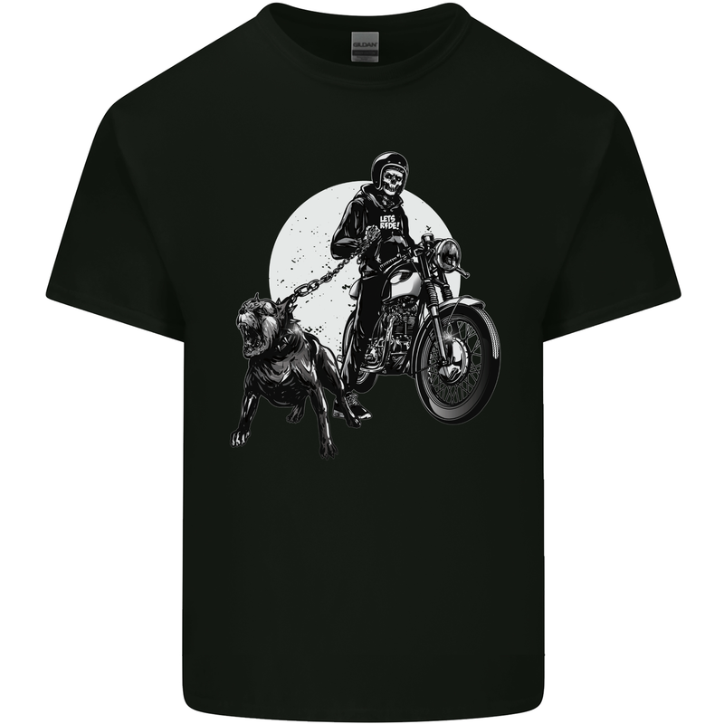 Skull Biker With Staffy Dog Motorbike Motorcycle Kids T-Shirt Childrens Black