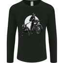 Skull Biker With Staffy Dog Motorbike Motorcycle Mens Long Sleeve T-Shirt Black