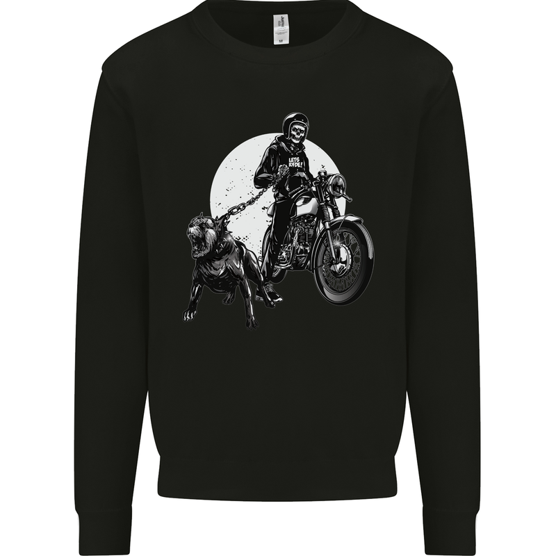 Skull Biker With Staffy Dog Motorbike Motorcycle Mens Sweatshirt Jumper Black
