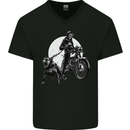 Skull Biker With Staffy Dog Motorbike Motorcycle Mens V-Neck Cotton T-Shirt Black