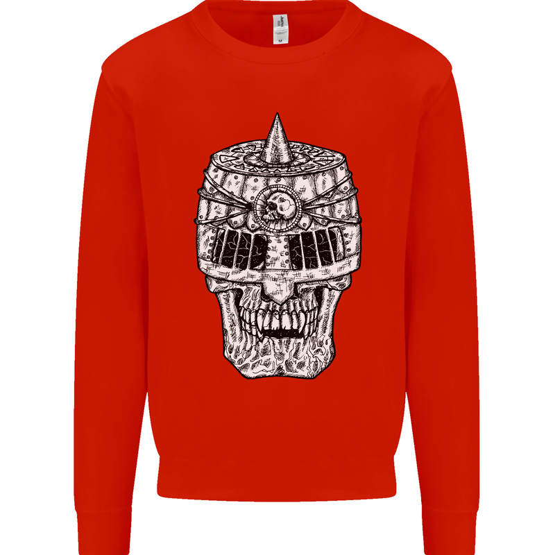 Skull Helmet Medieval  Fantasy Knight Kids Sweatshirt Jumper Bright Red