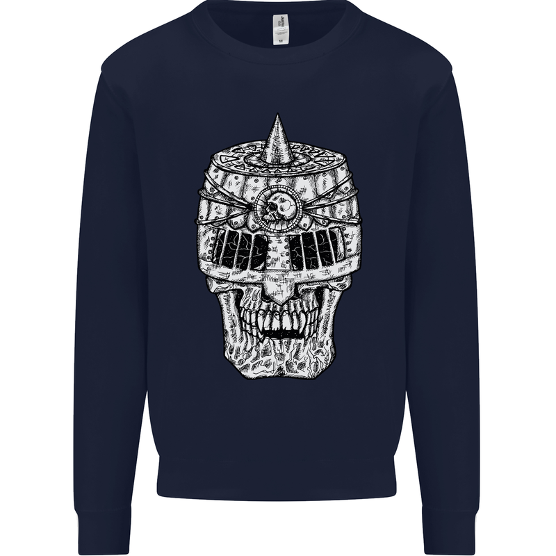 Skull Helmet Medieval  Fantasy Knight Kids Sweatshirt Jumper Navy Blue