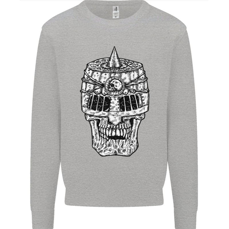 Skull Helmet Medieval  Fantasy Knight Kids Sweatshirt Jumper Sports Grey