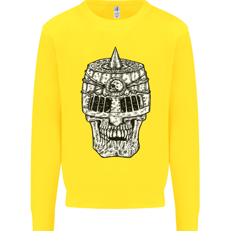 Skull Helmet Medieval  Fantasy Knight Kids Sweatshirt Jumper Yellow
