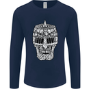 Skull Helmet Medieval  Fantasy Knight Mens Long Sleeve T-Shirt Navy Blue