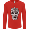 Skull Helmet Medieval  Fantasy Knight Mens Long Sleeve T-Shirt Red