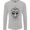 Skull Helmet Medieval  Fantasy Knight Mens Long Sleeve T-Shirt Sports Grey