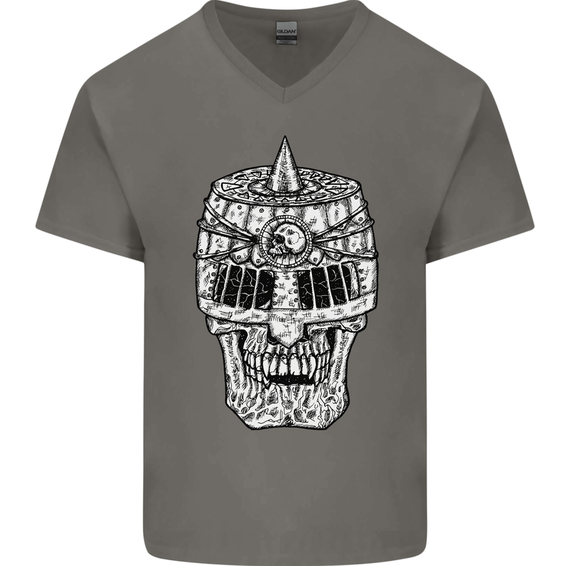 Skull Helmet Medieval  Fantasy Knight Mens V-Neck Cotton T-Shirt Charcoal
