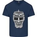 Skull Helmet Medieval  Fantasy Knight Mens V-Neck Cotton T-Shirt Navy Blue
