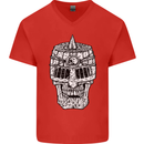 Skull Helmet Medieval  Fantasy Knight Mens V-Neck Cotton T-Shirt Red