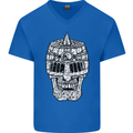 Skull Helmet Medieval  Fantasy Knight Mens V-Neck Cotton T-Shirt Royal Blue