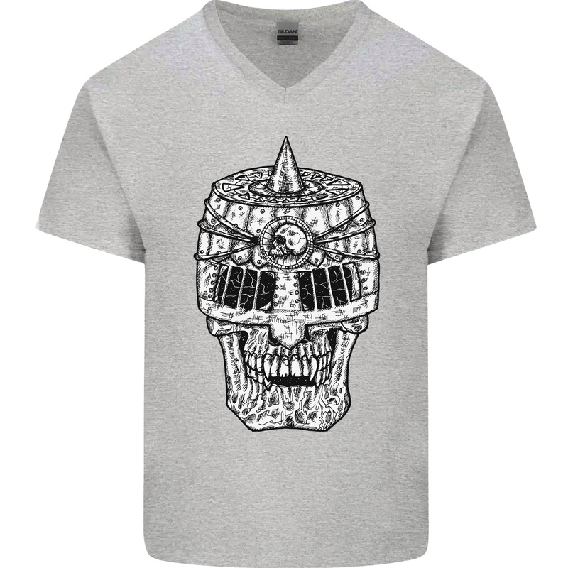Skull Helmet Medieval  Fantasy Knight Mens V-Neck Cotton T-Shirt Sports Grey
